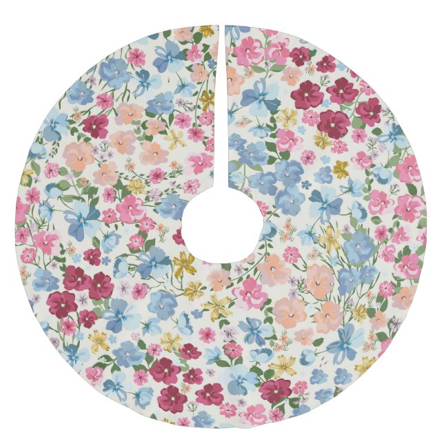 Midsummer meadow, blooming plant pattern. brushed polyester tree skirt (Front)