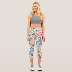 Midsummer meadow, blooming plant pattern. capri leggings