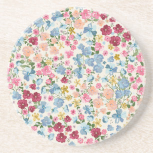 Midsummer meadow, blooming plant pattern. coaster