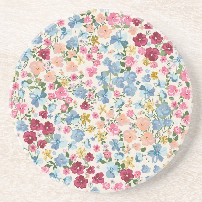 Midsummer meadow, blooming plant pattern. coaster (Front)