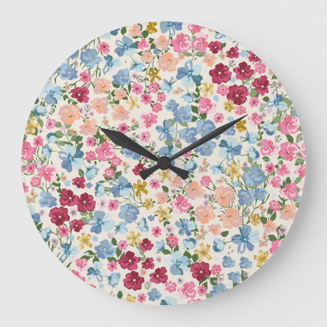 Midsummer meadow, blooming plant pattern. large clock (Front)