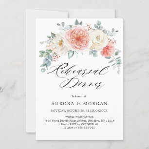 Midsummer Peach Pastel Floral Rehearsal Dinner Invitation