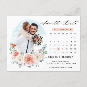 Midsummer Peach Pastel Pink calendar Save the date Postcard