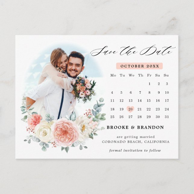 Midsummer Peach Pastel Pink calendar Save the date Postcard (Front)