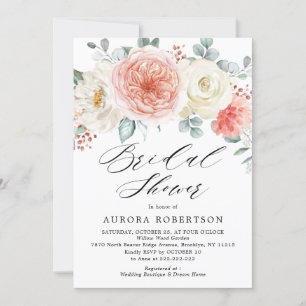 Midsummer Peach Pastel Pink Floral Bridal Shower Invitation