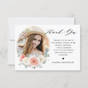Midsummer Peach Pastel Pink Floral Bridal Shower Thank You Card