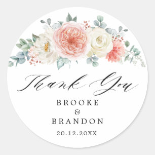 Midsummer Peach Pastel Pink Floral Thank you Classic Round Sticker