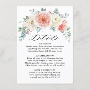 Midsummer Peach Pastel Pink Floral Wedding Details Enclosure Card