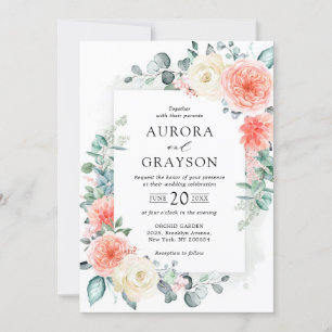 Midsummer Peach Pastel Pink Floral Wedding Invitation