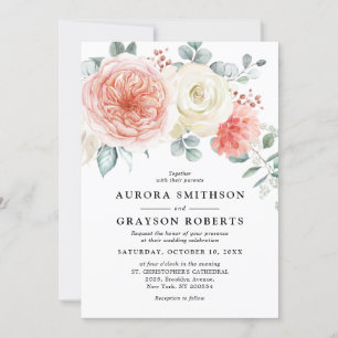 Midsummer Peach Pastel Pink Floral Wedding Invitation