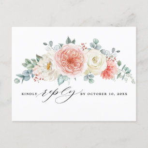 Midsummer Peach Pastel Pink Floral Wedding RSVP Postcard