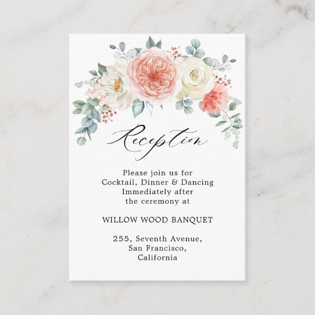 Midsummer Peach Pastel Pink Wedding Reception Enclosure Card (Front)