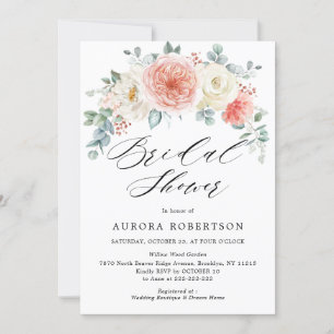 Midsummer Peach Powder Pink Floral Bridal Shower Invitation