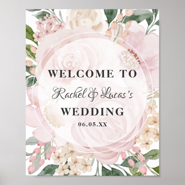 Midsummer Rose With Circle Shape Floral Wedding Poster (Front)