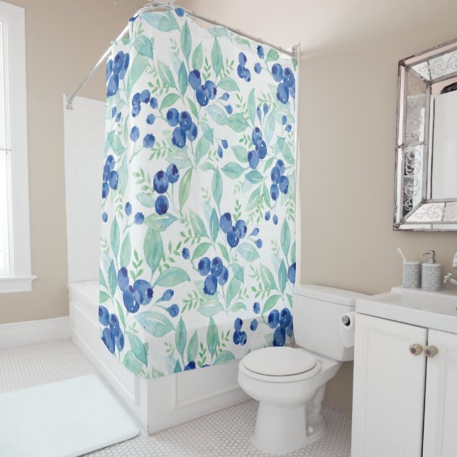 Midsummer Rustic Blueberry Berry Summer  Pattern Shower Curtain (In Situ)