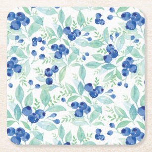 Midsummer Rustic Blueberry Berry Summer  Pattern Square Paper Coaster
