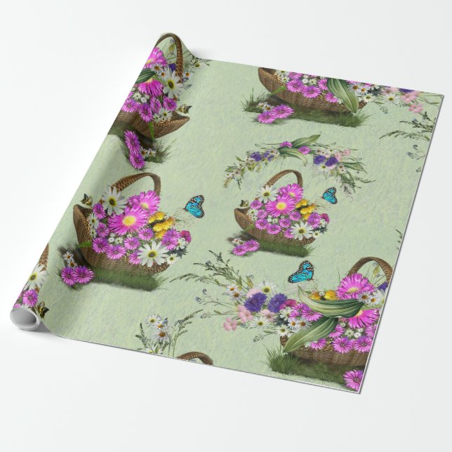 Midsummer Spring Flowers Wrapping Paper (Unrolled)
