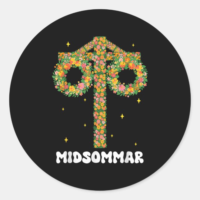 Midsummer Summer Solstice Maypole Midsommar Sweden Classic Round Sticker (Front)
