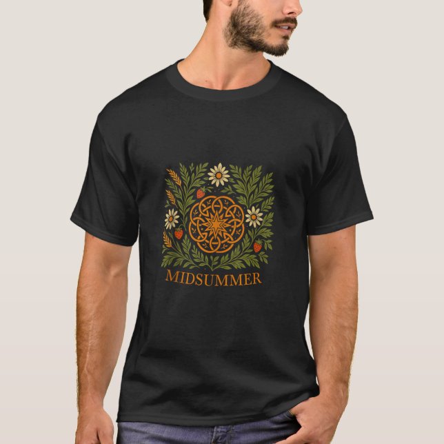 Midsummer Sun Design Litha Herbs Flowers and Straw T-Shirt (Front)