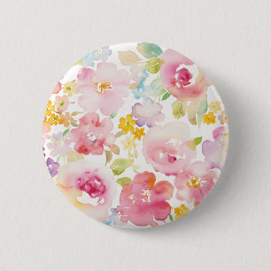 Midsummer Watercolor Pink Floral 6 Cm Round Badge