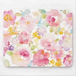 Midsummer Watercolor Pink Floral Mouse Pad