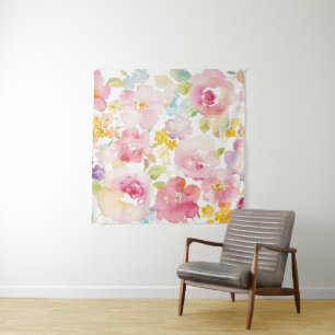 Midsummer Watercolor Pink Floral Tapestry