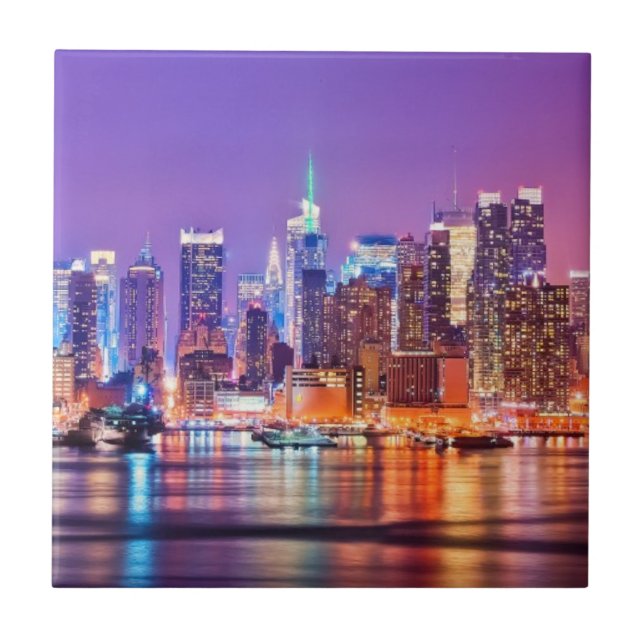 Midtown Manhattan at night with Empire Stae Ceramic Tile (Front)