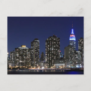 Midtown Manhattan skyline at Night Lights, NYC Postcard
