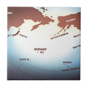 Midway Island vintage style WW2 map Ceramic Tile