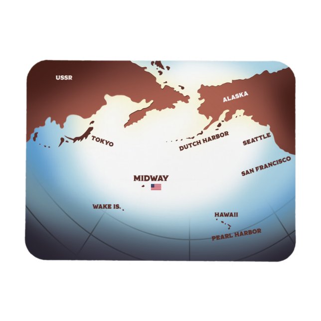 Midway Island vintage style WW2 map Magnet (Horizontal)