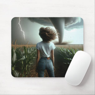 Midwest Girl Watching a Tornado Mouse Pad