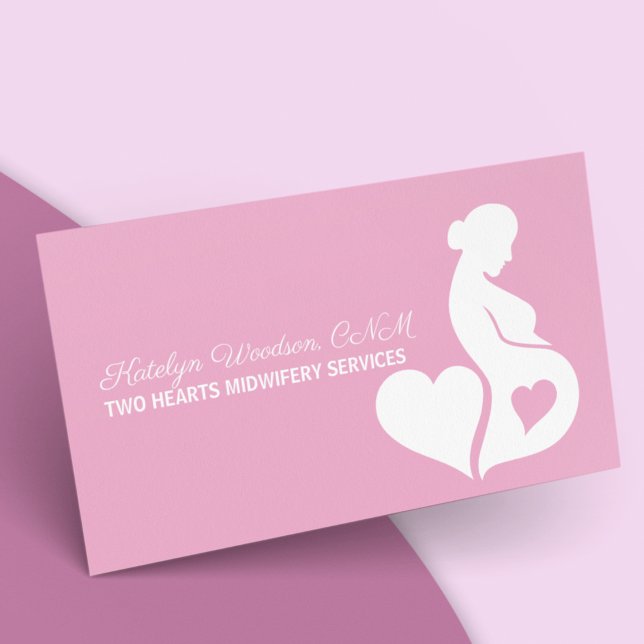 Midwife Beautiful Pregnancy Silhouette Pink Heart Business Card (Creator Uploaded)