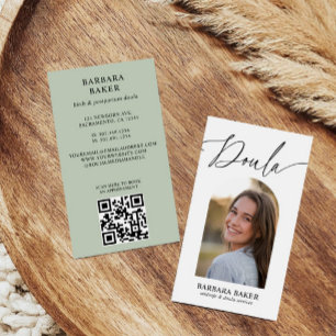 Midwife Birth Postpartum Doula Photo QR CODE SAGE Business Card