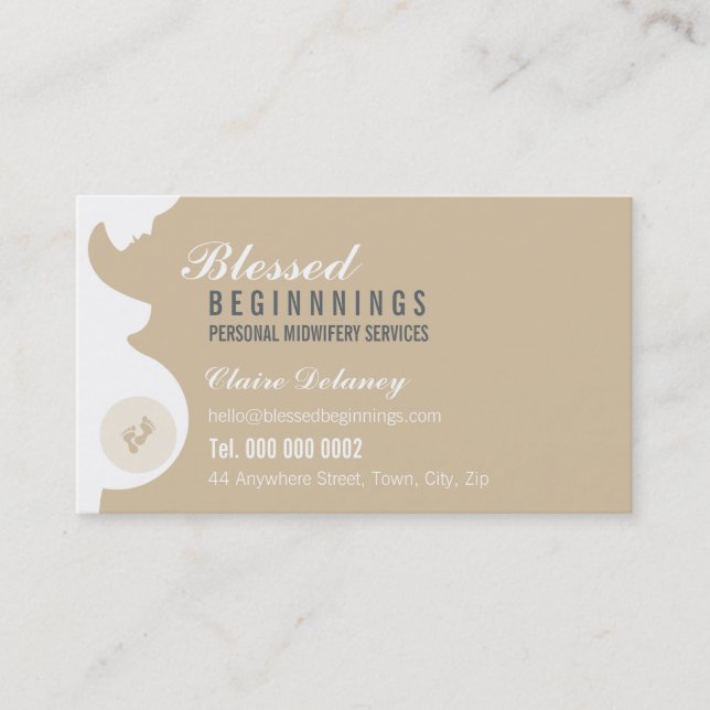 MIDWIFE BUSINESS CARD :: pregnant belly baby feet (Front)