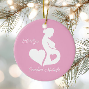 Midwife Doula Beautiful Customised Pink Christmas Ceramic Ornament