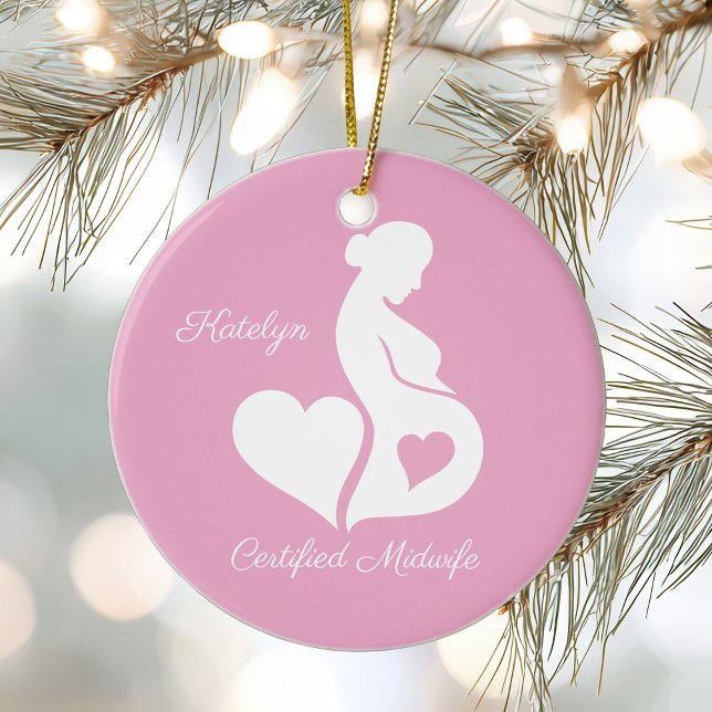 Midwife Doula Beautiful Customised Pink Christmas Ceramic Ornament (Creator Uploaded)