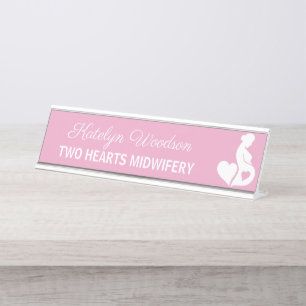 Midwife Doula Beautiful Pregnancy Business Pink Desk Name Plate