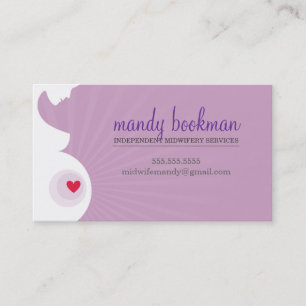 MIDWIFE DOULA CARD pregnant belly heart purple