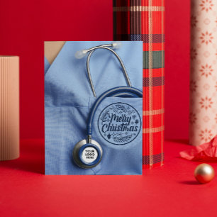 Midwife Medical Stetoscope Custom Logo Text Xmas  Holiday Card