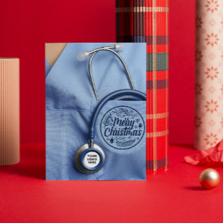 Midwife Medical Stetoscope Custom Logo Text Xmas  Holiday Card
