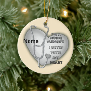Midwife Nurse Grey Heart  Ceramic Ornament