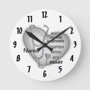 Midwife Nurse Grey Heart  Round Clock