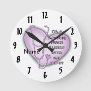 Midwife Nurse Purple Heart Round Clock