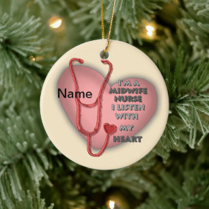 Midwife Nurse Red Heart  Ceramic Ornament
