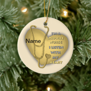Midwife Nurse Yellow Heart  Ceramic Ornament