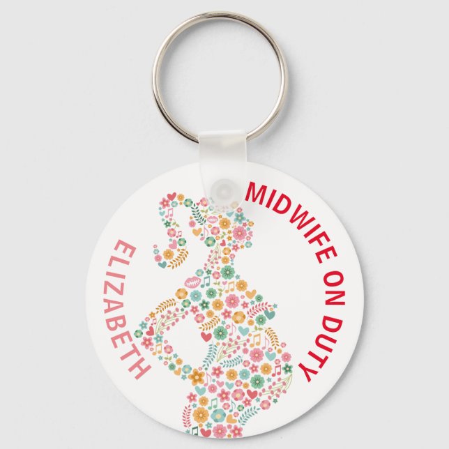 Midwife On Duty Personalized Key Ring (Front)