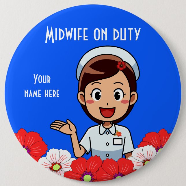 Midwife On Duty, Round Button (Front)