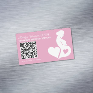 Midwife or Doula Pink Pregnancy OBGYN QR Code Magnetic Business Card