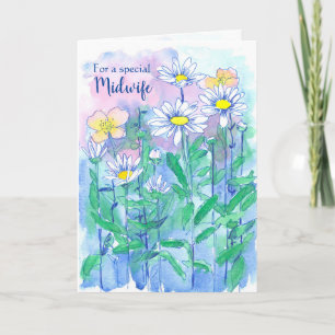 Midwife Thank You Daisy Flowers Watercolor Card