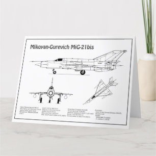 MiG-21 bis - Aeroplane Blueprint Plans BD Thank You Card